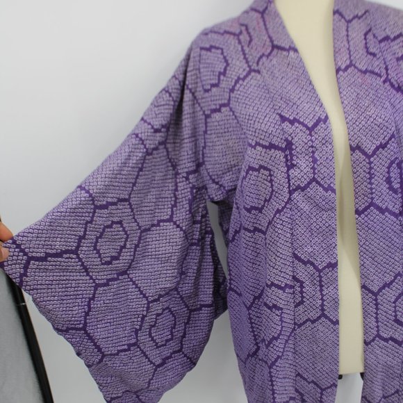 Vintage Silk Purple Pattern Lined Jacket L - Picture 3 of 8